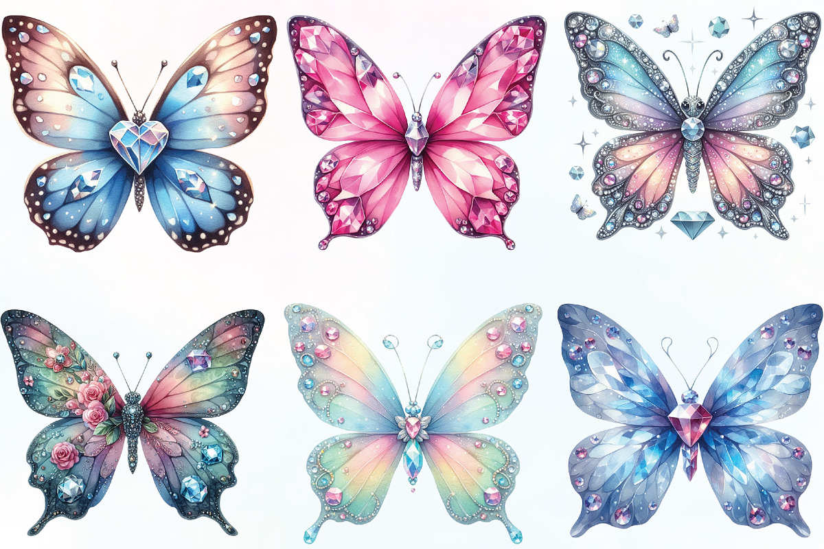 Cute Diamond Butterfly Clipart, an Illustration by CraftArtStudio (Photo 2 of 6)