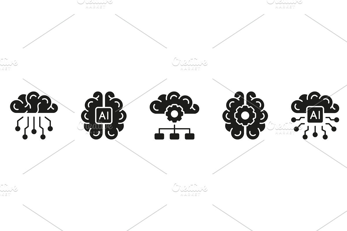 Digital Brain and Tech Science Icons, a Technology Illustration by Gentle Studio
