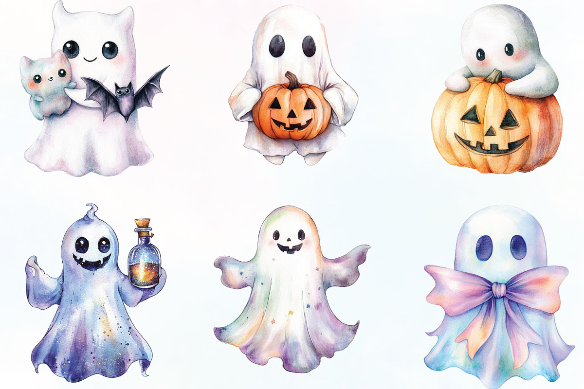 Halloween Iridescent Cute Ghost PNG, an Illustration by CraftArtStudio (Photo 3 of 6)