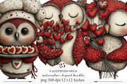 Whimsical Valentines Owls Clipart, an Illustration by Designking (Thumbnail 1 of 5)