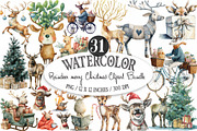 Reindeer Merry Christmas Clipart Bun, an Illustration by Designking (Thumbnail 1 of 4)