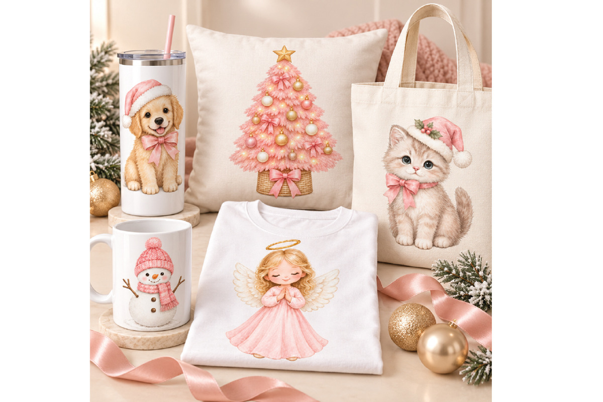 Pink Christmas Clipart Bundle, a Seasonal Illustration by Villa 11 Estudio (Photo 6 of 7)