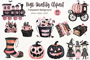Pink Halloween Watercolor Clipart, a Seasonal Illustration by Maysa Art (Thumbnail 3 of 6)