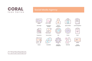 90 Social Media Agency Icons - Coral