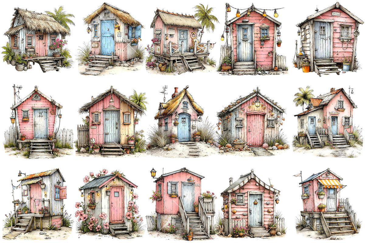Whimsical Beach Hut Clipart, an Illustration by OK Design (Photo 3 of 6)
