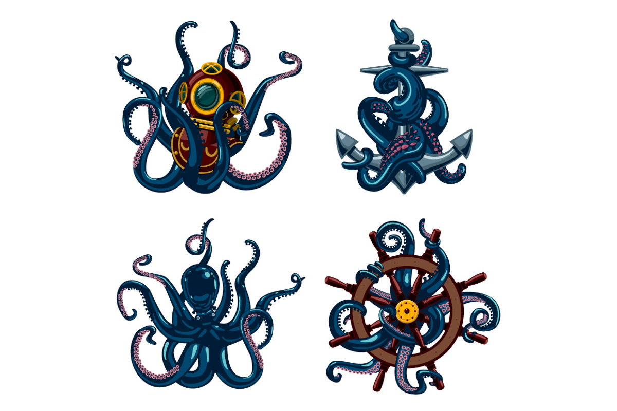 Octopus Vector Pack, an Animal Illustration by ne2pi (Photo 3 of 5)