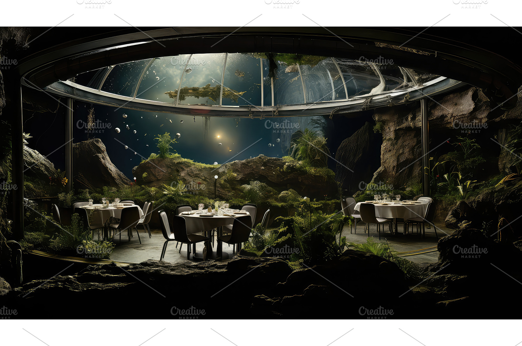 outer space restaurant background ai, a Technology Photo by pikepicture