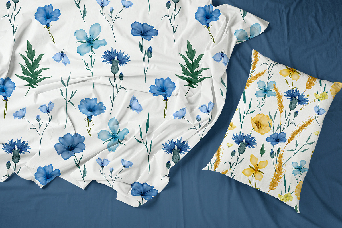 Yellow-blue flowers. 7 patterns, a Pattern Graphic by HmarkaShop (Photo 3 of 5)