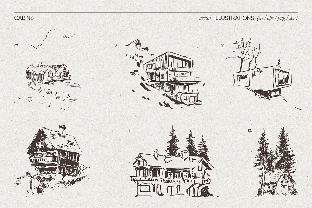 Huge Collection of Cabin Sketches, an Empty State Illustration by TheMountBirdStudio (Photo 5 of 15)
