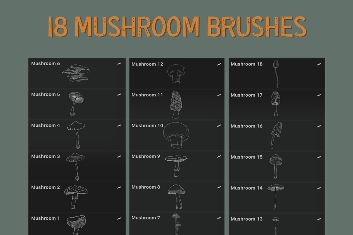 Mushroom brushes for Procreate, a Brush Add-On by PDknyStudio