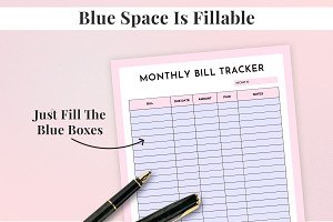 Fillable Monthly Bill Tracker Printa