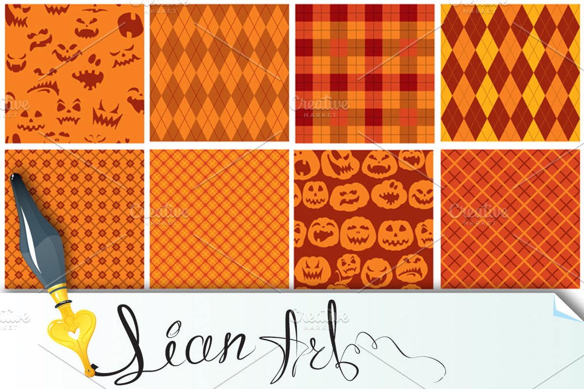 Set of 9 Halloween plaid seamless