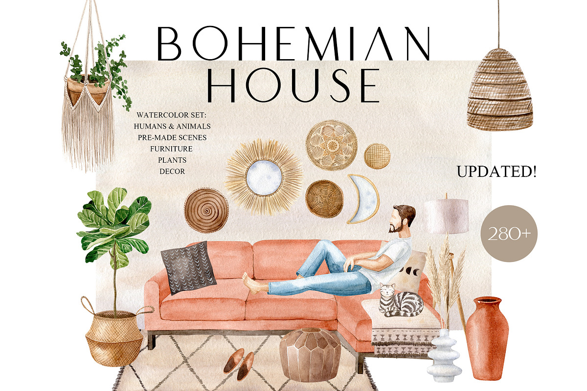Bohemian House Watercolor Set, an Animal Illustration by Natalia Fedorova (Photo 1 of 21)
