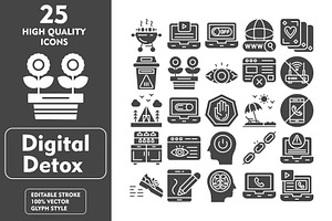 25 Digital Detox Glyph Icons, an Icon by Pexelpy