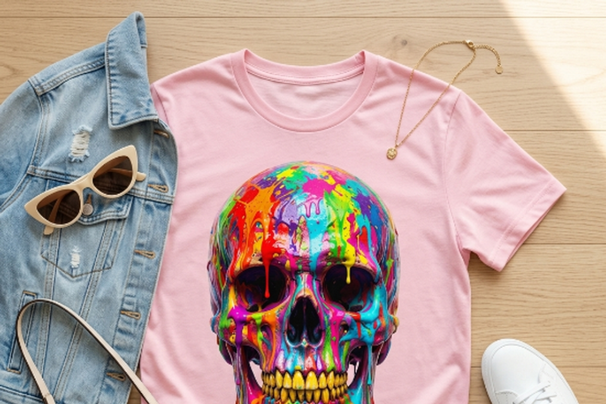 Splatter Paint Skull Design, a Shirt Mockup by Vector Stall (Photo 2 of 14)