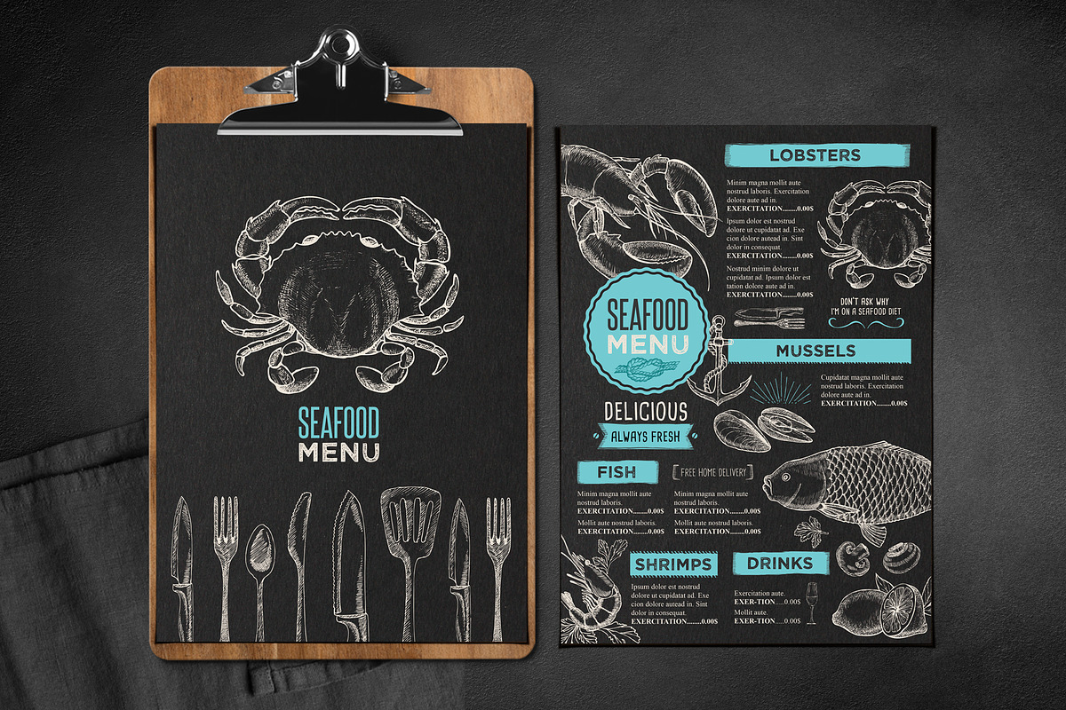 FREE! Trifold + Seafood Menu, a Brochure Template by BarcelonaShop (Photo 4 of 5)