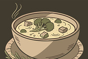 Creamy broccoli soup in a bowl, a Food Illustration by SouravDesign (Thumbnail 1 of 3)