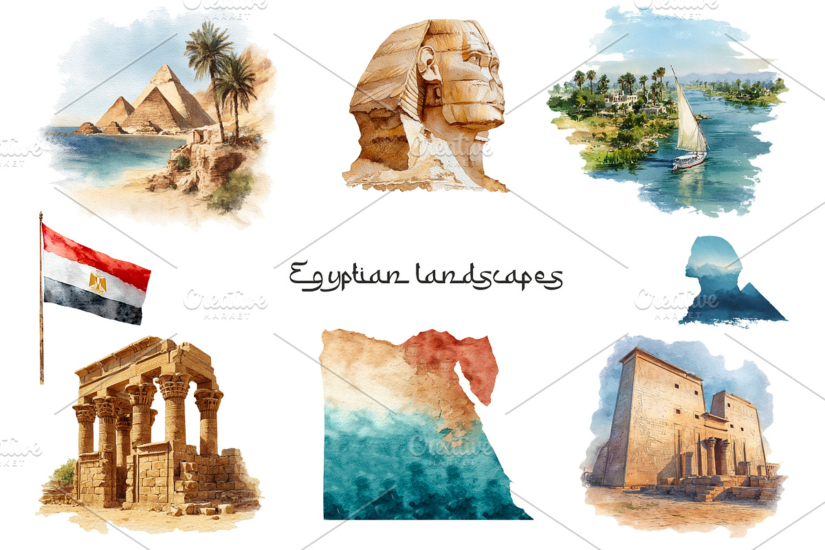 Watercolor Egypt clipart 60 PNG, an Education Illustration by Art and Funny (Photo 4 of 5)