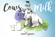 Cows and Milk. Hand drawn Vector set, an Animal Illustration by Alltruecolours (Thumbnail 1 of 6)