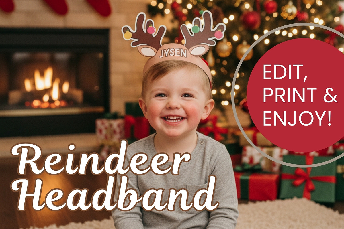 Editable Reindeer Headband Printable, a Print Template by Sunny Jar Designs (Photo 3 of 3)
