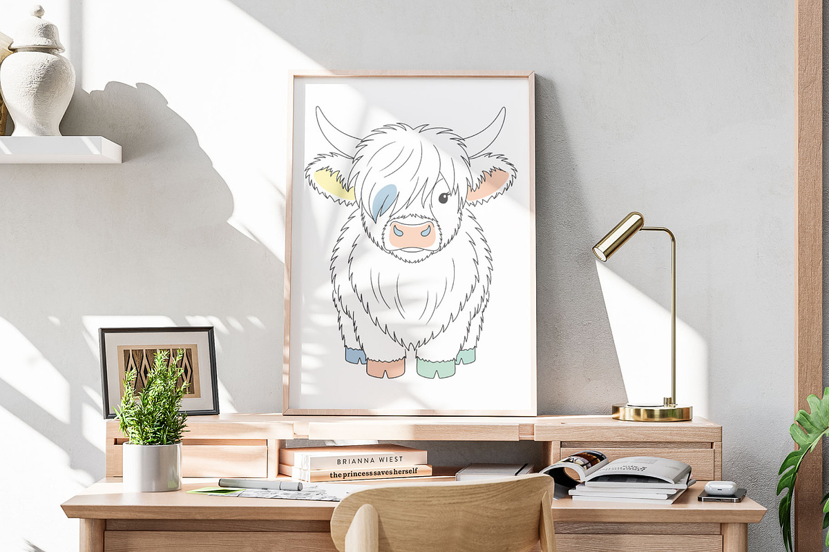 Cute Pastel Highland Cow Calf Vector, an Animal Illustration by MkStudio (Photo 1 of 2)