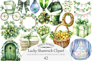 Watercolor Lucky Shamrock Clipart, an Illustration by Design Market