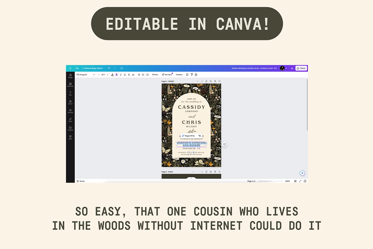 Garden Wedding Invitation Editable, a Design Template by Blue River Studio (Photo 5 of 5)