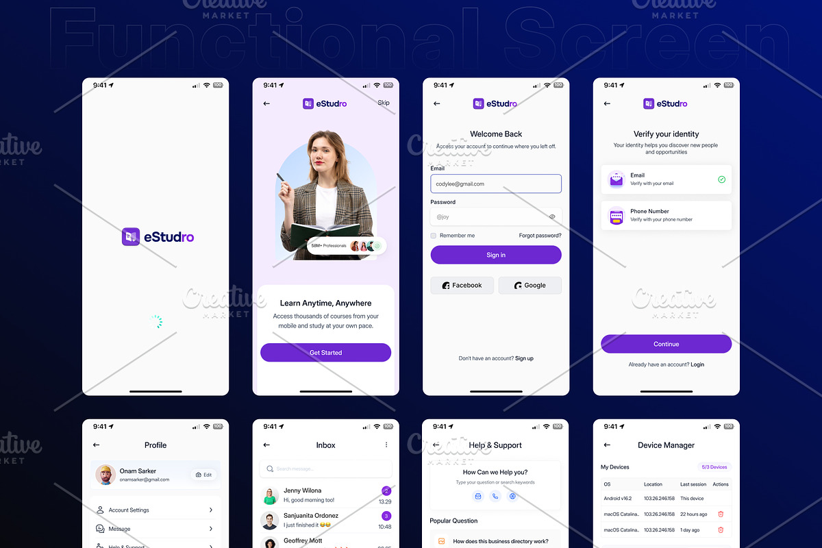 eStudro - Online Learning Mobile App, an UI Kit Template by DesignsLab (Photo 4 of 6)