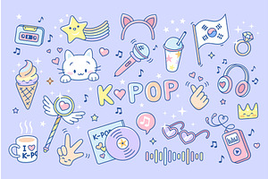 K-pop elements. Colorful stickers, an Illustration by LadadikArt