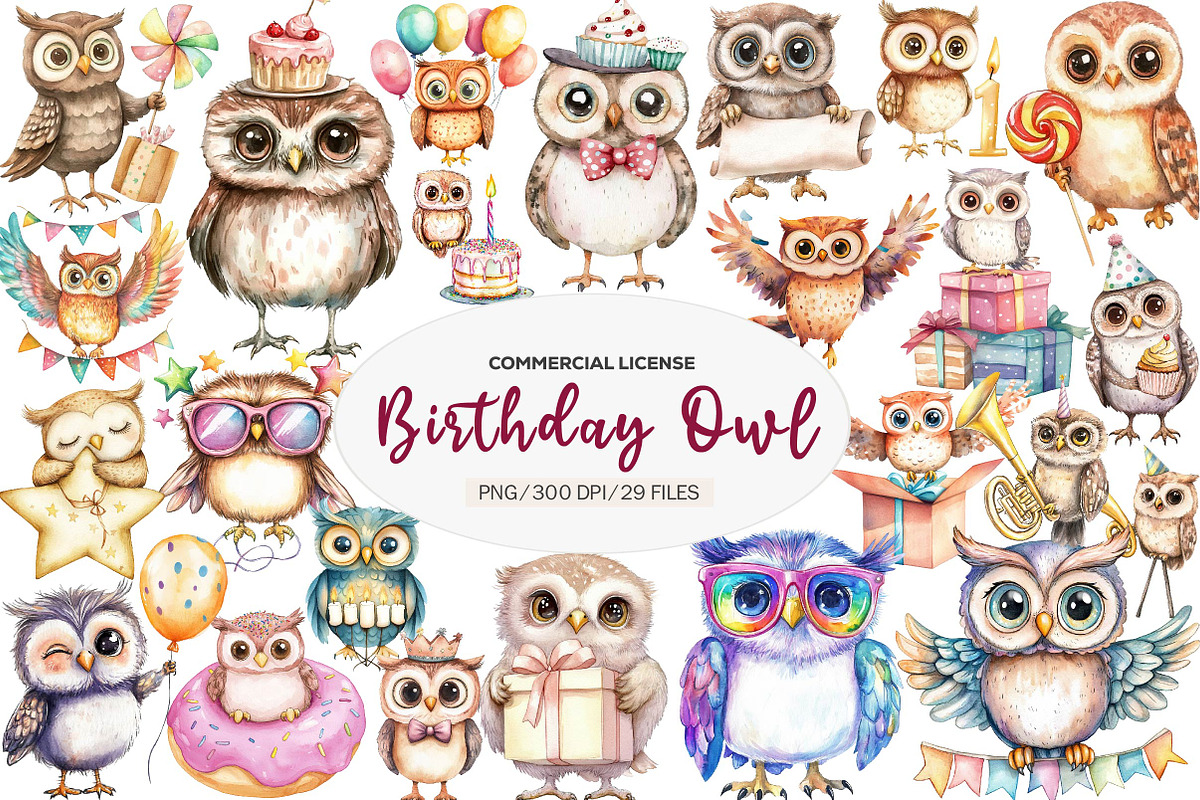 Baby Owl Clipart, Birthday Owl Party, an Illustration by CreationArt (Photo 1 of 5)