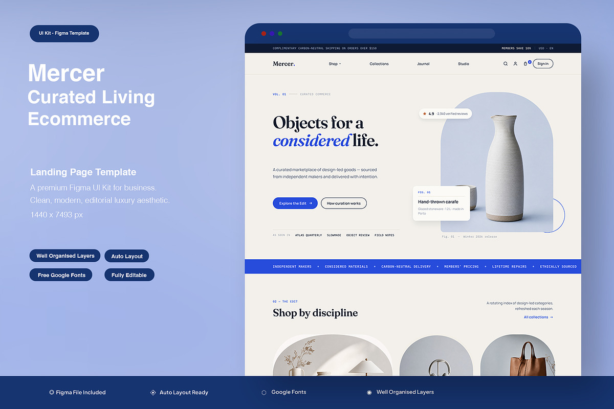 Curated Living Ecommerce Website, an UI Kit Template by Pitchlook.Studio (Photo 1 of 3)