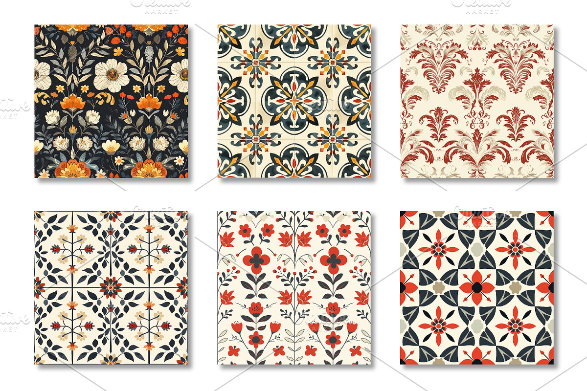 Vintage Red Folk Floral pattern, a Pattern Graphic by Canvas Craft (Photo 2 of 6)