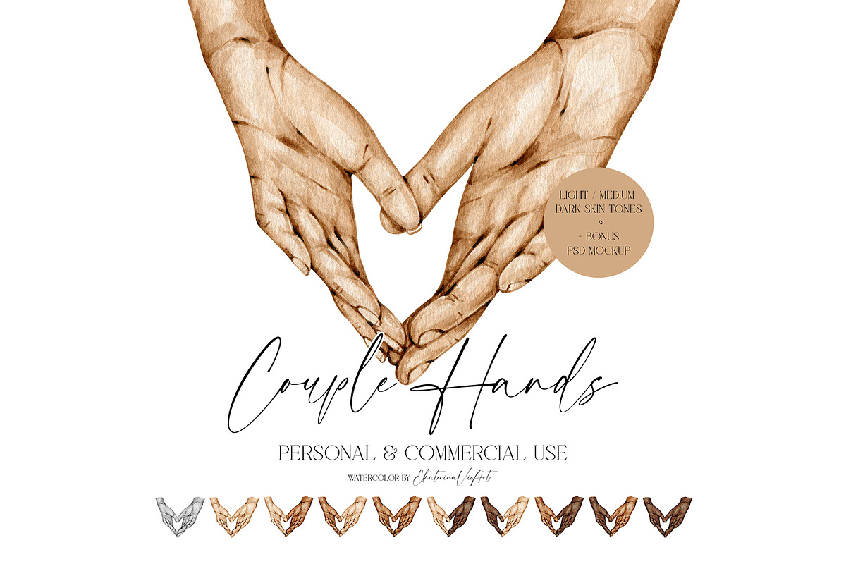 Couple Hands Watercolor Illustration, an Illustration by EkaterinaViArt (Photo 1 of 3)