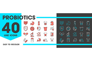 Probiotic and intestine line icons, a Healthcare Illustration by Vector Tradition