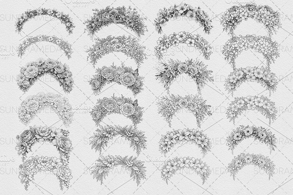 Floral Headband Stamps for Procreate, a Brush Add-On by sundrameda (Photo 2 of 7)
