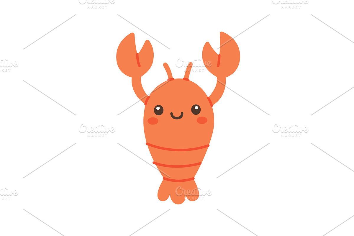 Cute cartoon lobster with smiling, an Animal Illustration by GraphiShop