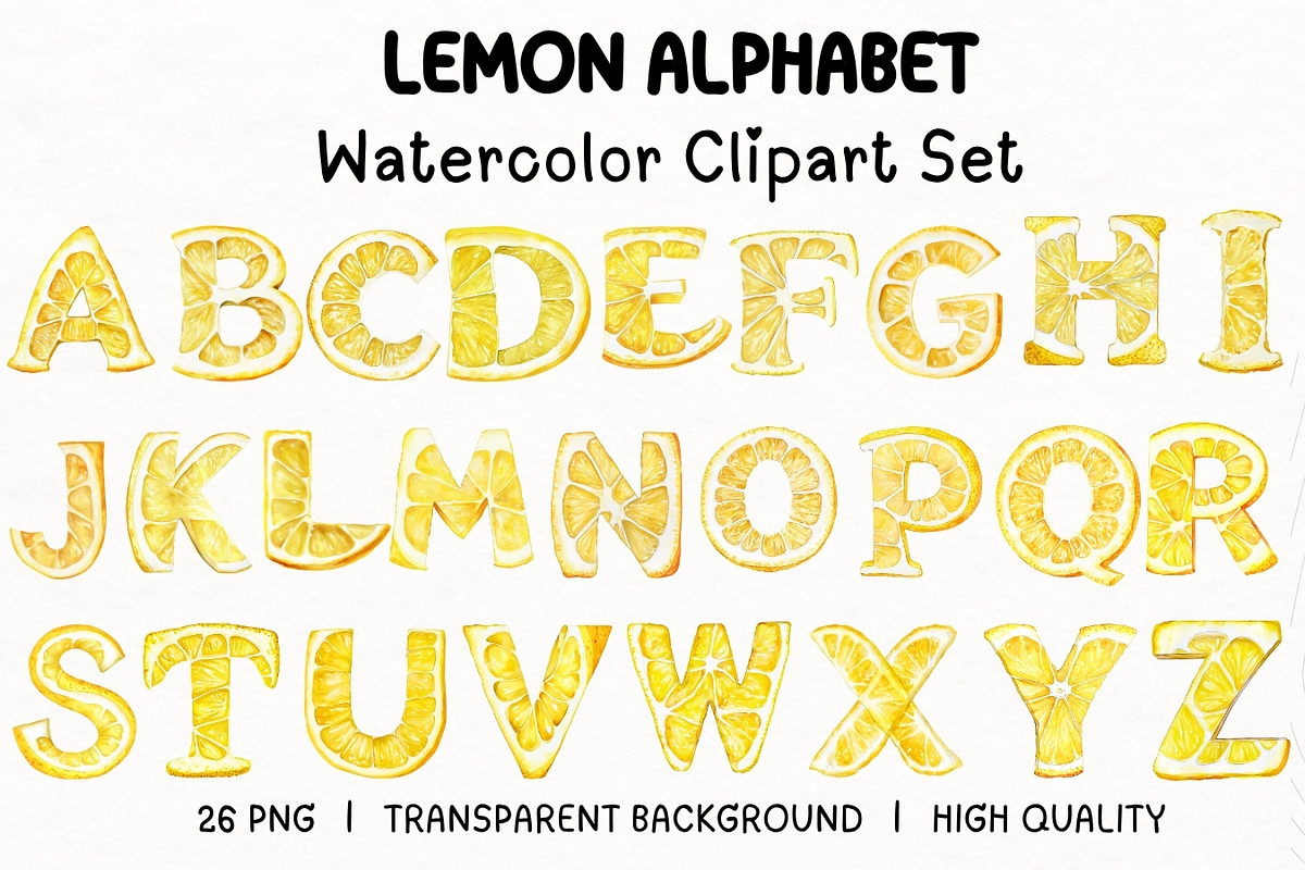 Lemon Alphabet Clipart, an Illustration by PassionPNGcreation (Photo 1 of 5)