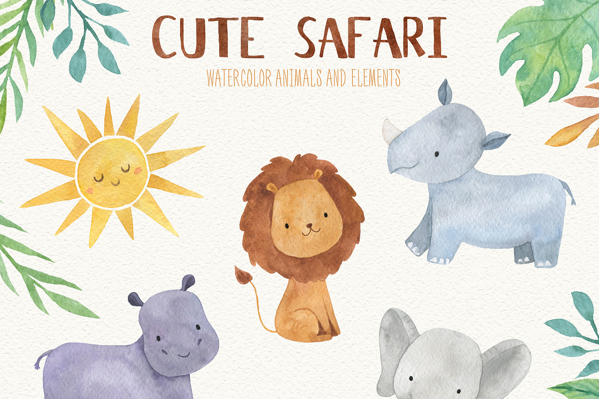 Cute Safari Watercolor Clipart, an Animal Illustration by LeMagiqueBoutique (Photo 2 of 5)
