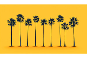 Silhouettes of tall palm trees lined, an Illustration by Sergey Kotenev
