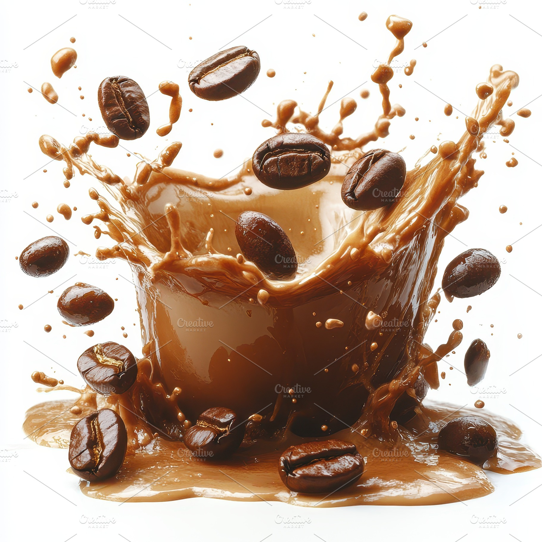 Coffee Beans Splashing in Brown Liqu, a Food & Drink Photo by Pixeness Studio
