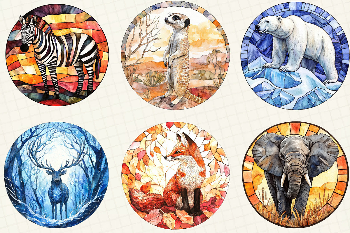 Wild Animals Round Stained Glass, an Illustration by OK Design (Photo 4 of 5)