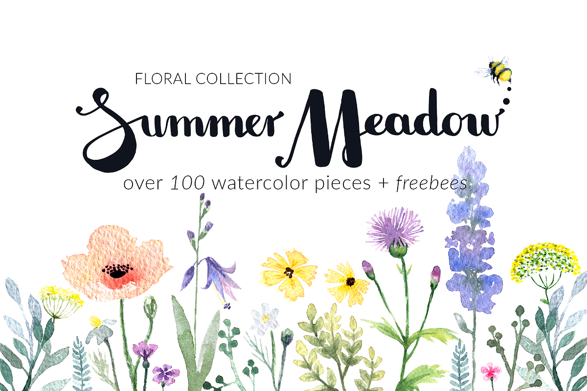 Watercolor Summer Meadow, an Illustration by SophieLittleEye