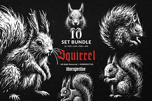 10 Bundle Dark Art Squirrel Animal, an Illustration by Morspective
