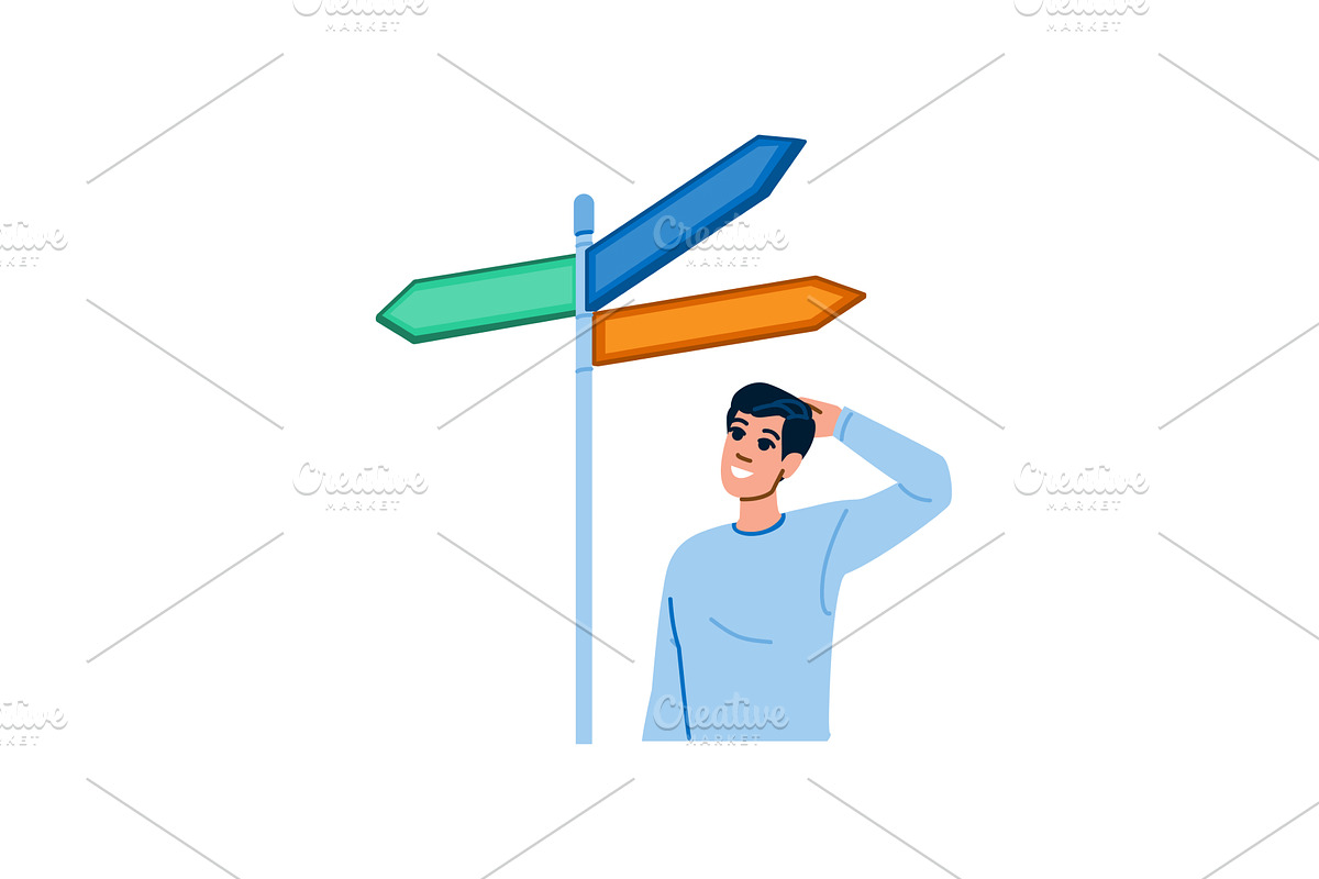 Young man making decision at, a Person Illustration by pikepicture