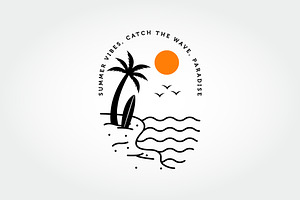 Minimalist Line Art Tropical Beach
