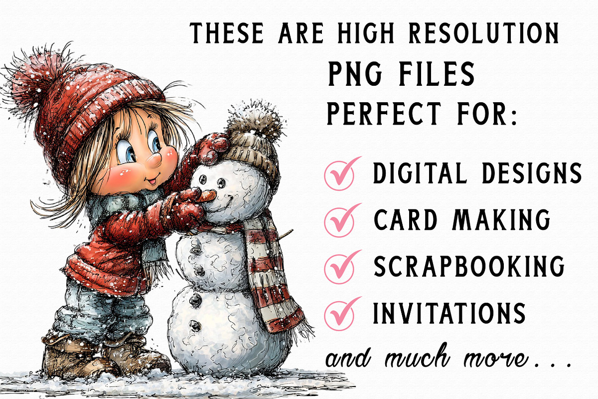 Cute winter Girl with Snowman clipar, an Illustration by Libby Wishes (Photo 3 of 7)