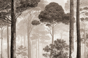 Vintage Misty Pine Wood Wallpaper, a Decorative Illustration by Virgo Studio