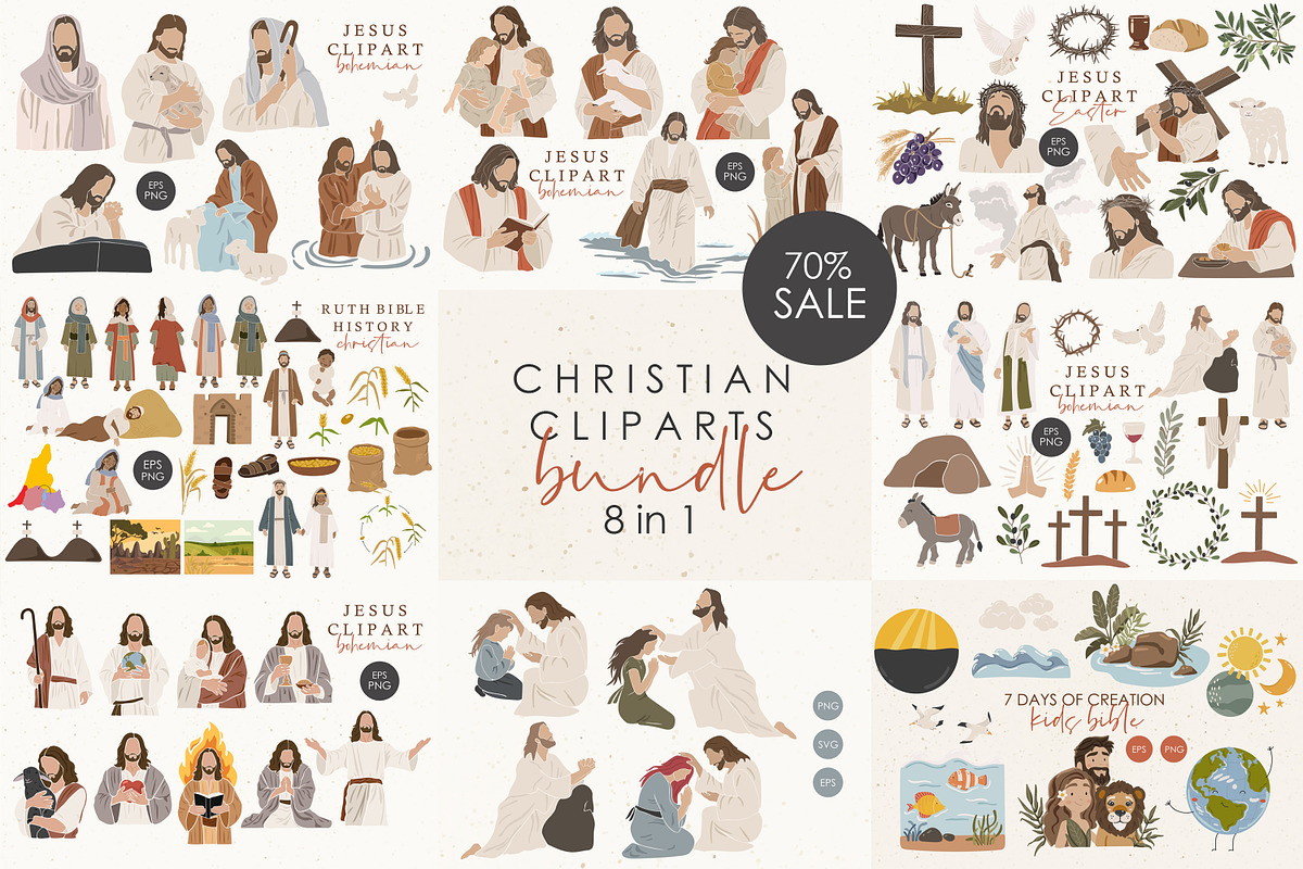 Christian cliparts bundle, a Person Illustration by ⋒DesignECShop⋒ (Photo 1 of 9)