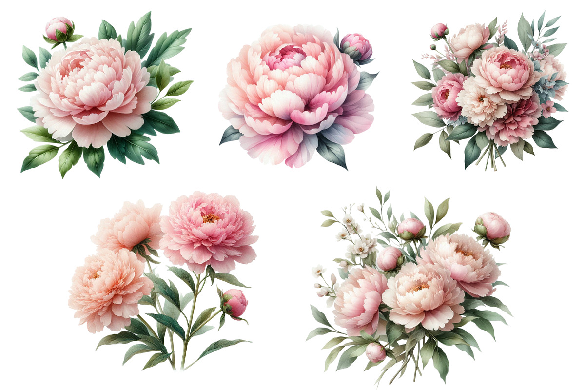 Watercolor Blush Peonies Flowers, an Illustration by CreationArt (Photo 2 of 7)