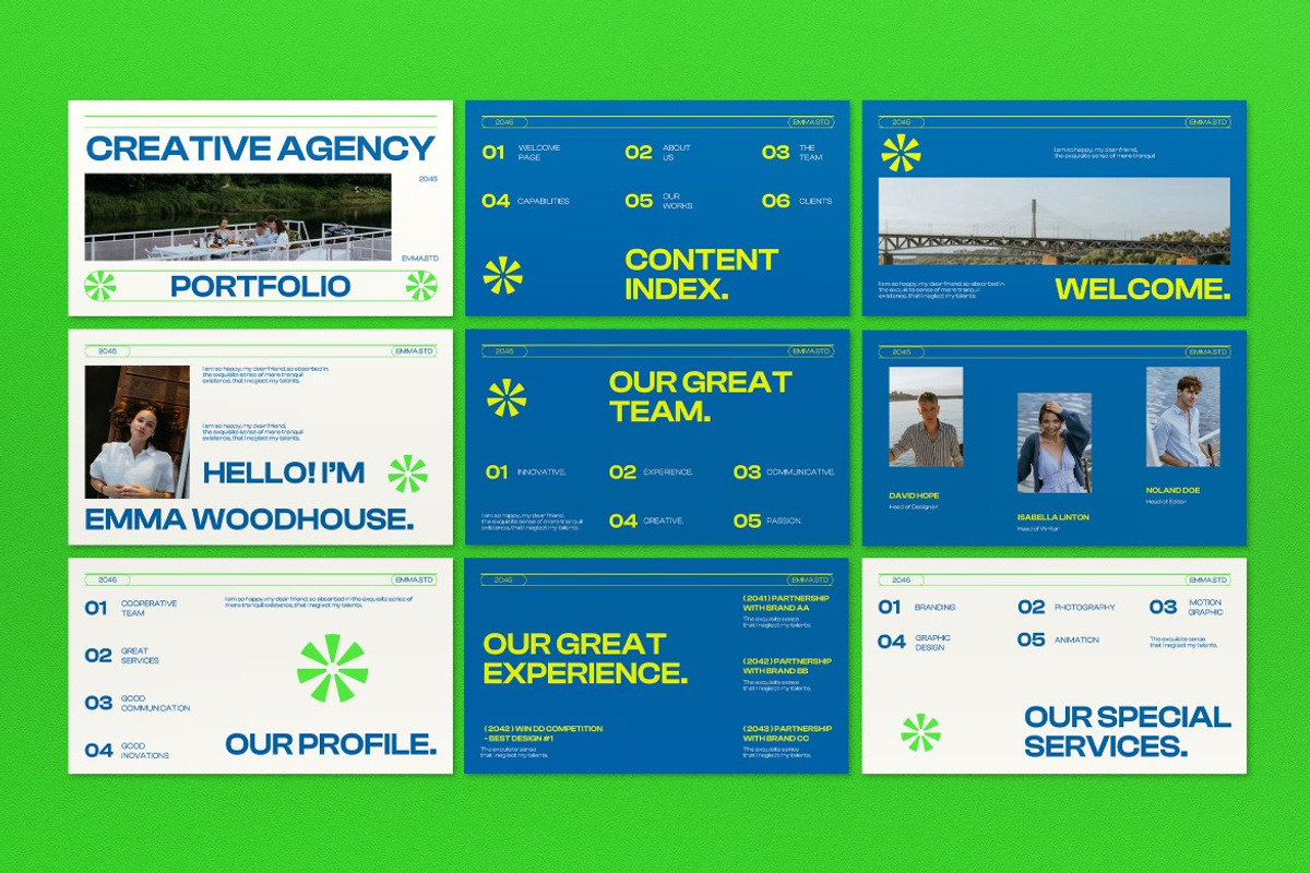 Blue Green Geometric Portfolio PPT, a Presentation Template by graphicook (Photo 2 of 4)